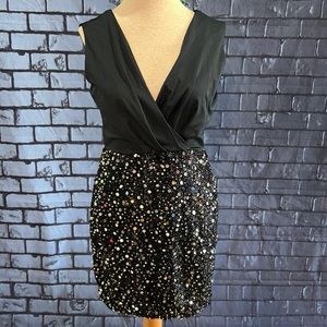 Woman’s Sequin Black and Gold Cocktail Dress Large